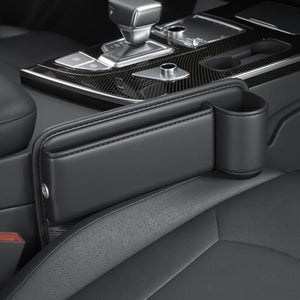 Organizador de asiento de coche con posavasos en piel sintética