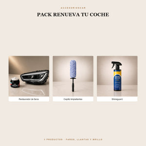 Pack Renueva tu Coche: restaurador de faros, cepillo limpiallantas y Shineguard