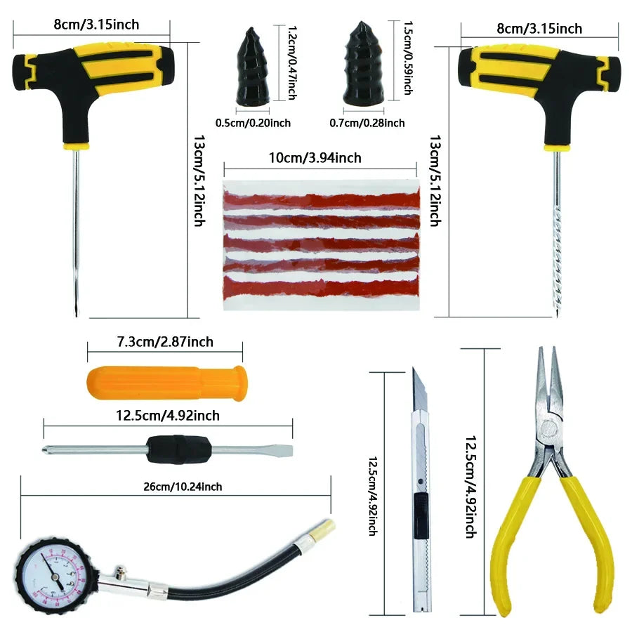 Kit De Reparación De Pinchazos Para Coche Y Moto — Mechas Y Herramientas De Emergencia Para Neumáticos Tubeless