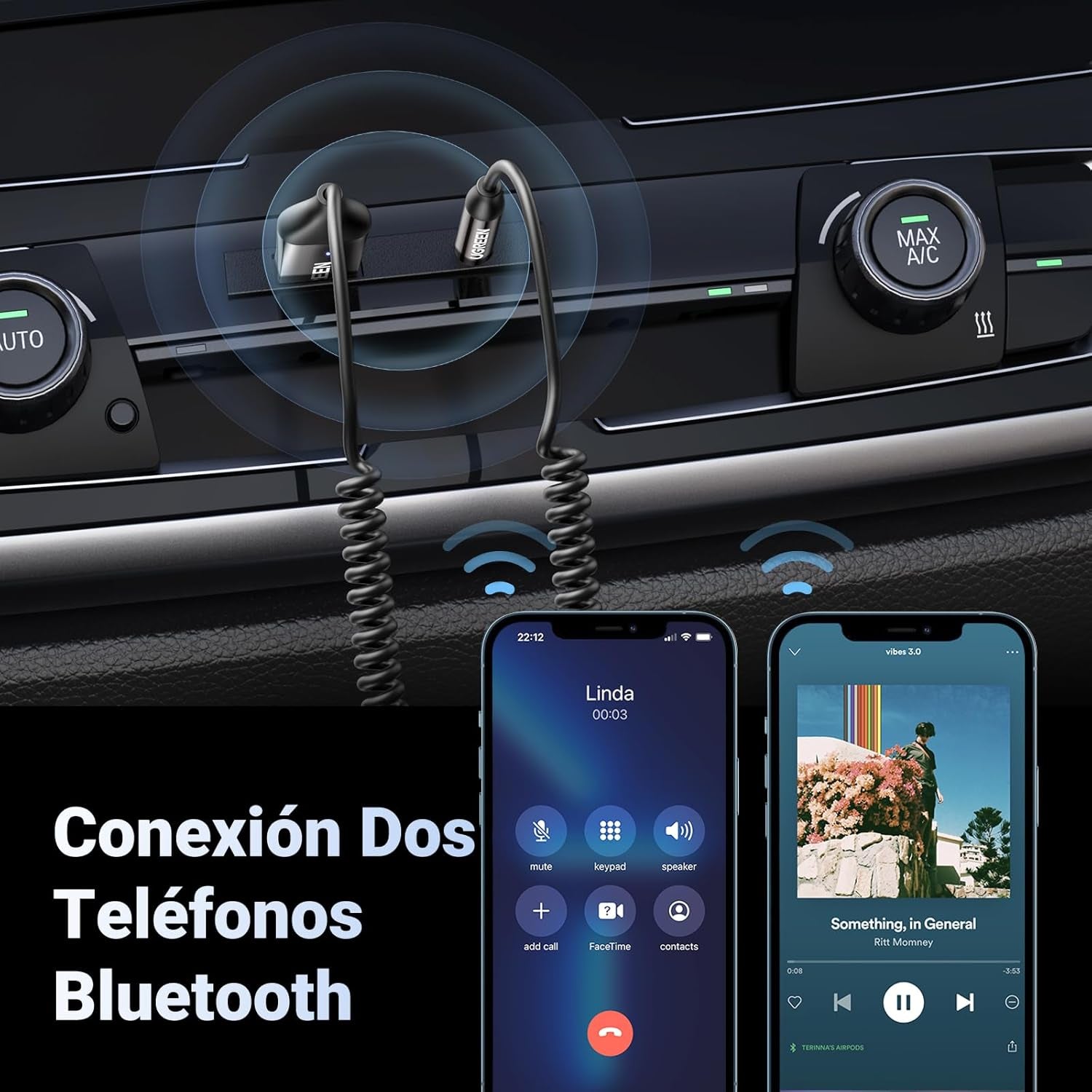 UGREEN Receptor Bluetooth 6.0 Jack AUX Adaptador USB Bluetooth Coche Gris | Aux Auxiliar Conector Audio Coche Manos Libres Para Estéreo Domestico Altavoz Auriculares