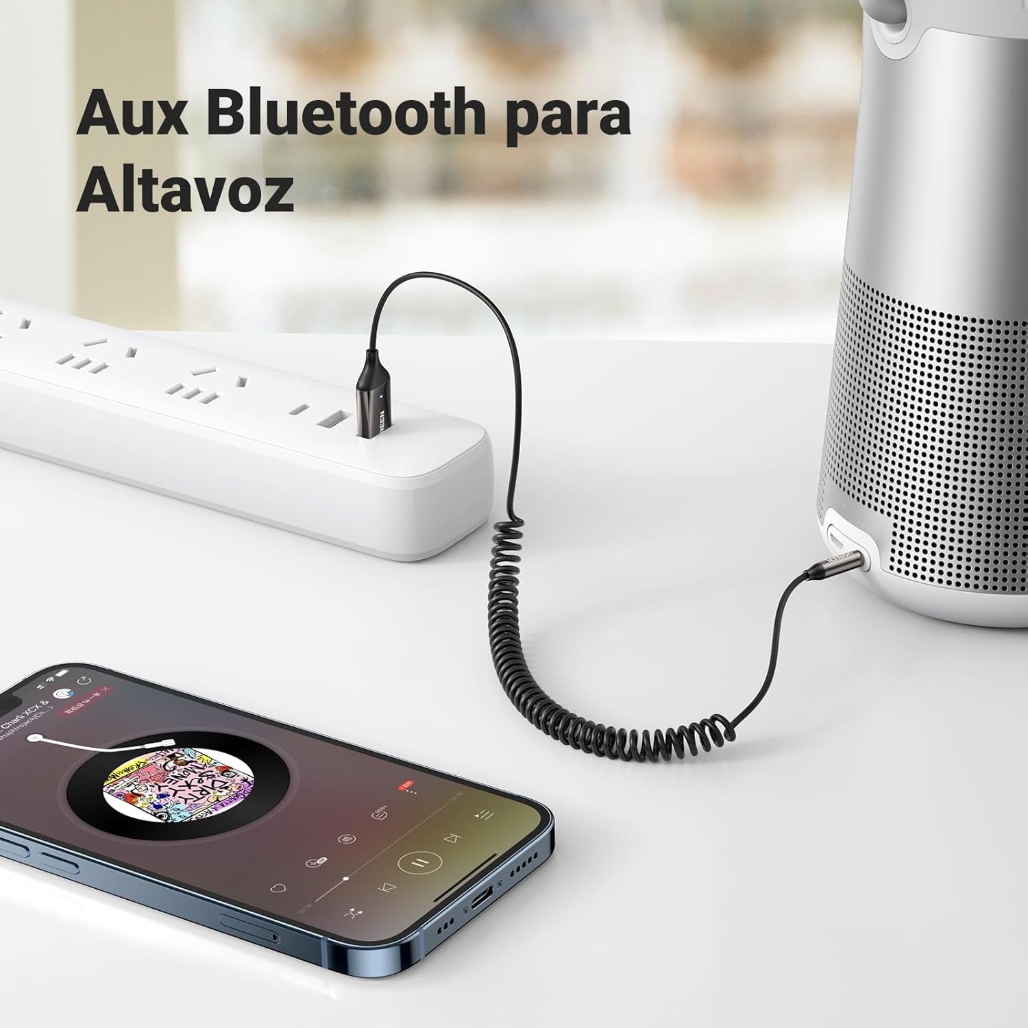 UGREEN Receptor Bluetooth 6.0 Jack AUX Adaptador USB Bluetooth Coche Gris | Aux Auxiliar Conector Audio Coche Manos Libres Para Estéreo Domestico Altavoz Auriculares