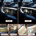 Faro de coche antes y despues del restaurador: de rayado y opaco a transparente