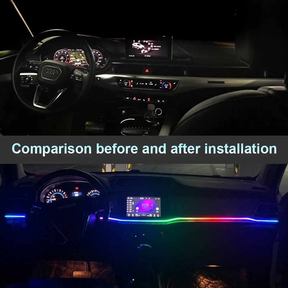 Tiras LED De Ambiente Para Interior De Coche RGB — Luces Con Control Por App Y Mando, Instalación USB