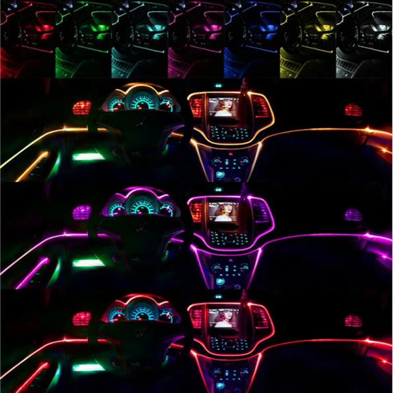 Universal 10 in 1 RGB LED 8M Car Interior Ambient Decor Fiber Optical Strip Light by App Control Car Decorative Atmosphere Lamps