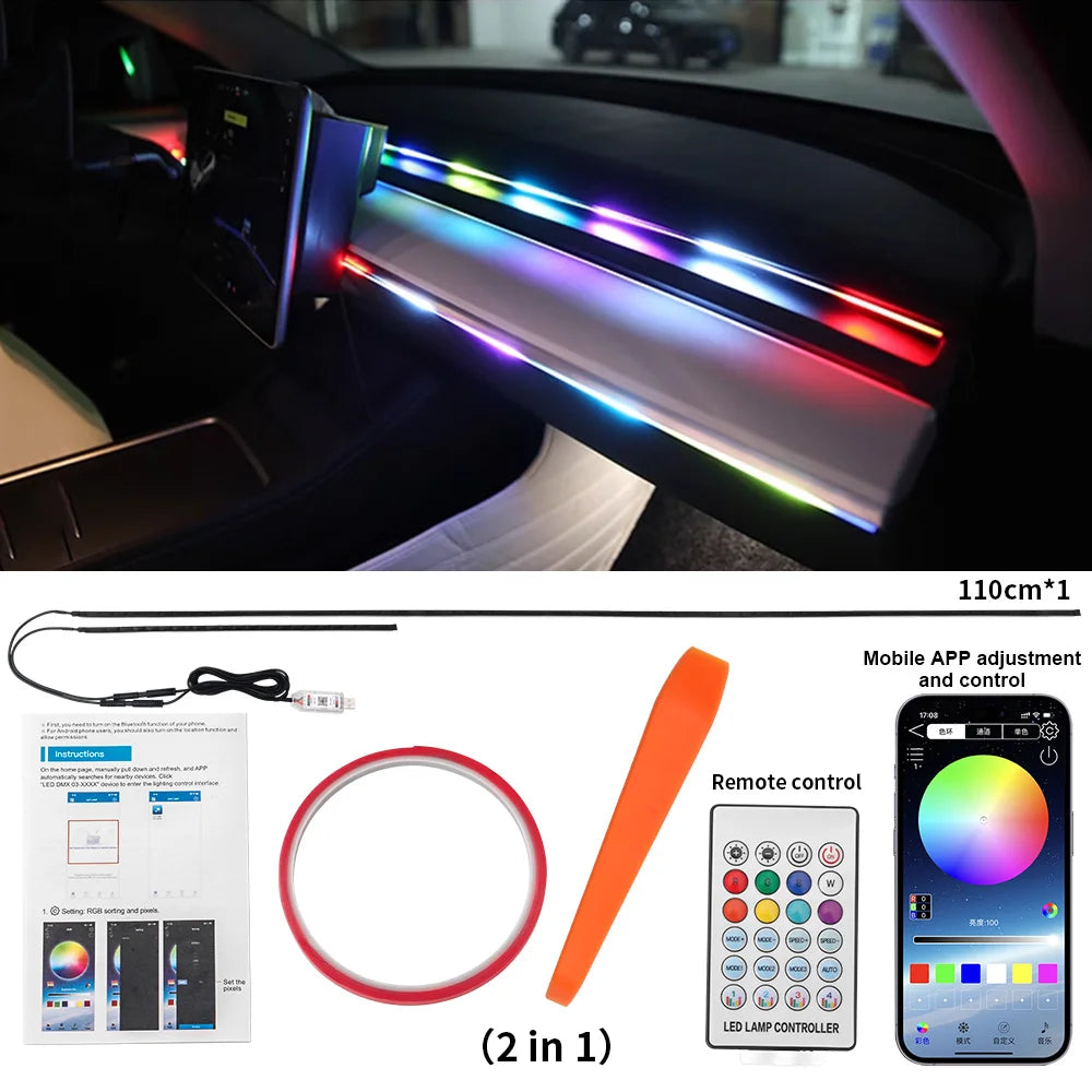 Tiras LED De Ambiente Para Interior De Coche RGB — Luces Con Control Por App Y Mando, Instalación USB