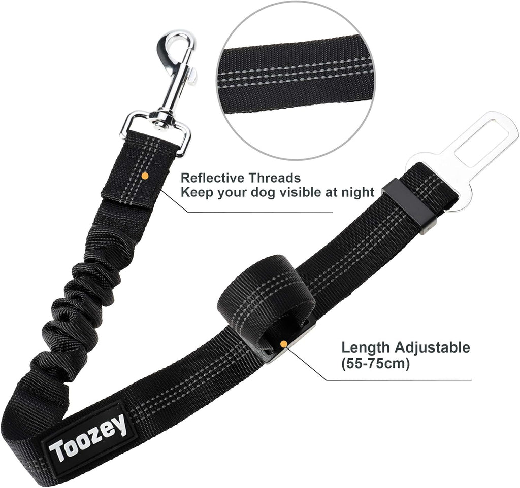 Perro Cinturón De Seguridad, Elástico Ruck Dämp Fung Y Fuerte Mosquetón, Ajustable Perros Correa Alta Seguridad Para Todas Las Razas Perros Y Gatos, Negro