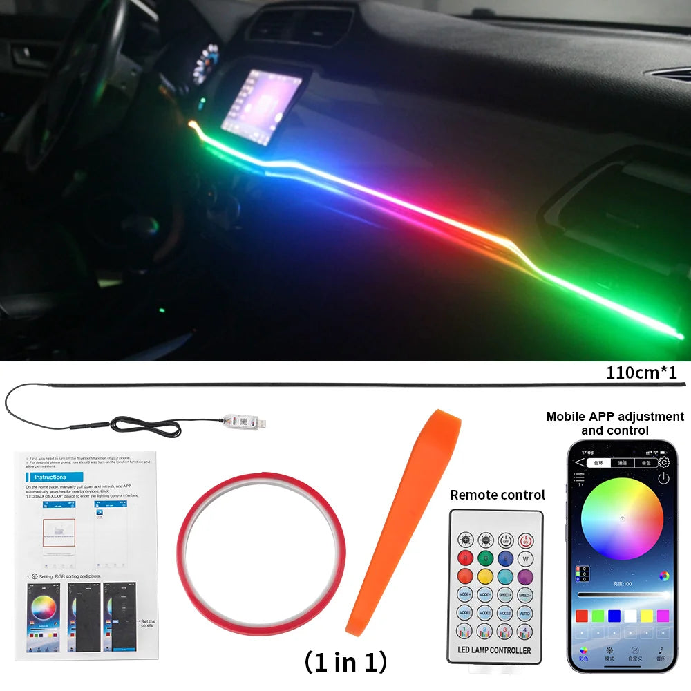 Tiras LED RGB de ambiente instaladas en el salpicadero