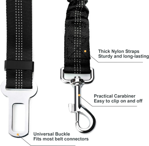 Perro Cinturón De Seguridad, Elástico Ruck Dämp Fung Y Fuerte Mosquetón, Ajustable Perros Correa Alta Seguridad Para Todas Las Razas Perros Y Gatos, Negro