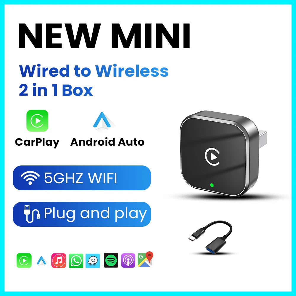 Adaptador inalambrico CarPlay y Android Auto 2 en 1
