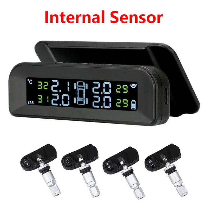 Sensor De Presión De Neumáticos TPMS Solar — Monitor Inalámbrico En Tiempo Real Con Alarma Y Pantalla LCD