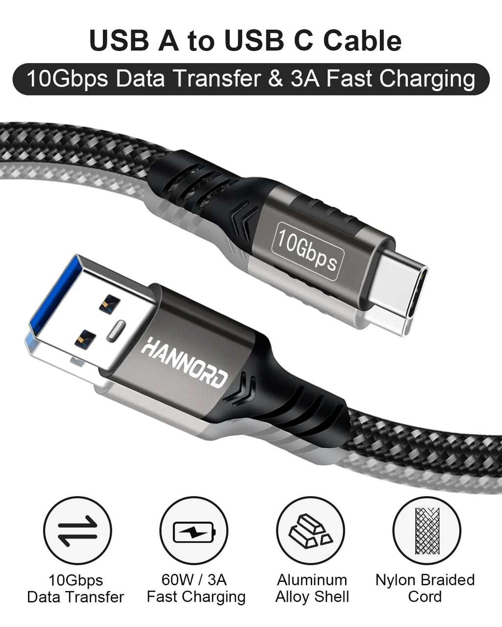 USB3.2 10Gbps USB a to USB C 3.2 Gen2 Type-C Cable Data Transfer 3A 60W QC 3.0 Fast Charging for Iphone Macbook SSD
