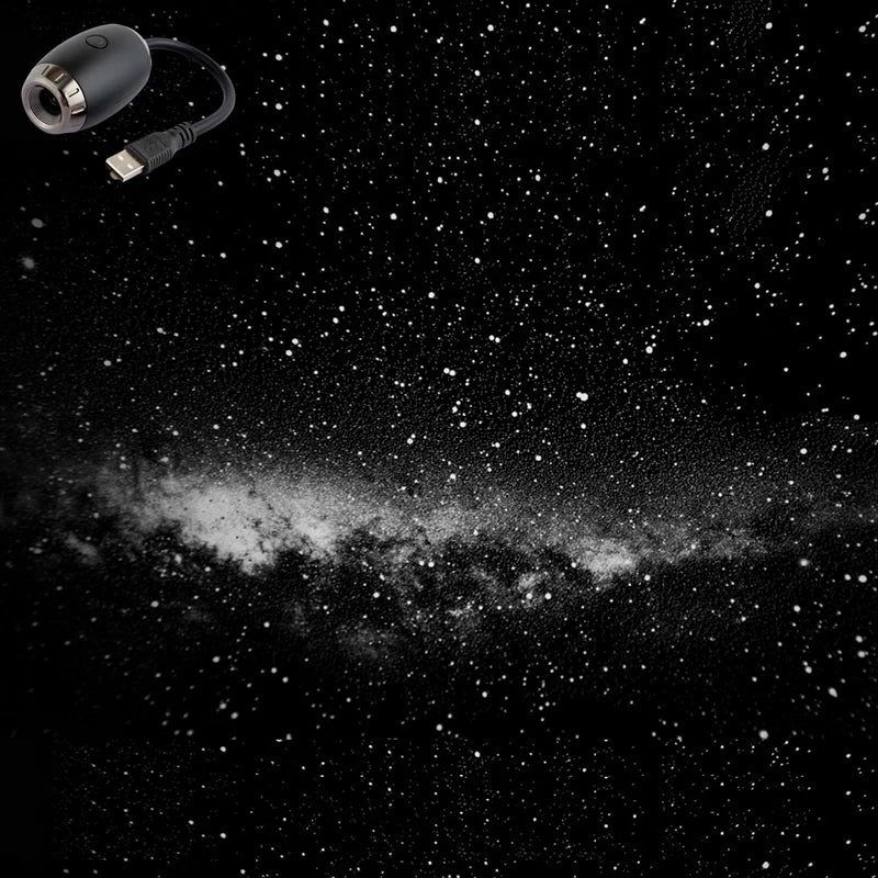 Techo de coche proyectado con la via lactea por el proyector USB negro