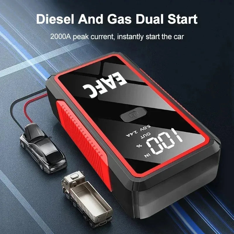 2000A / 600A Car Jump Starter Portable Power Bank Car Battery Booster 12V Auxiliary Starting Device for Diesel Gasoline