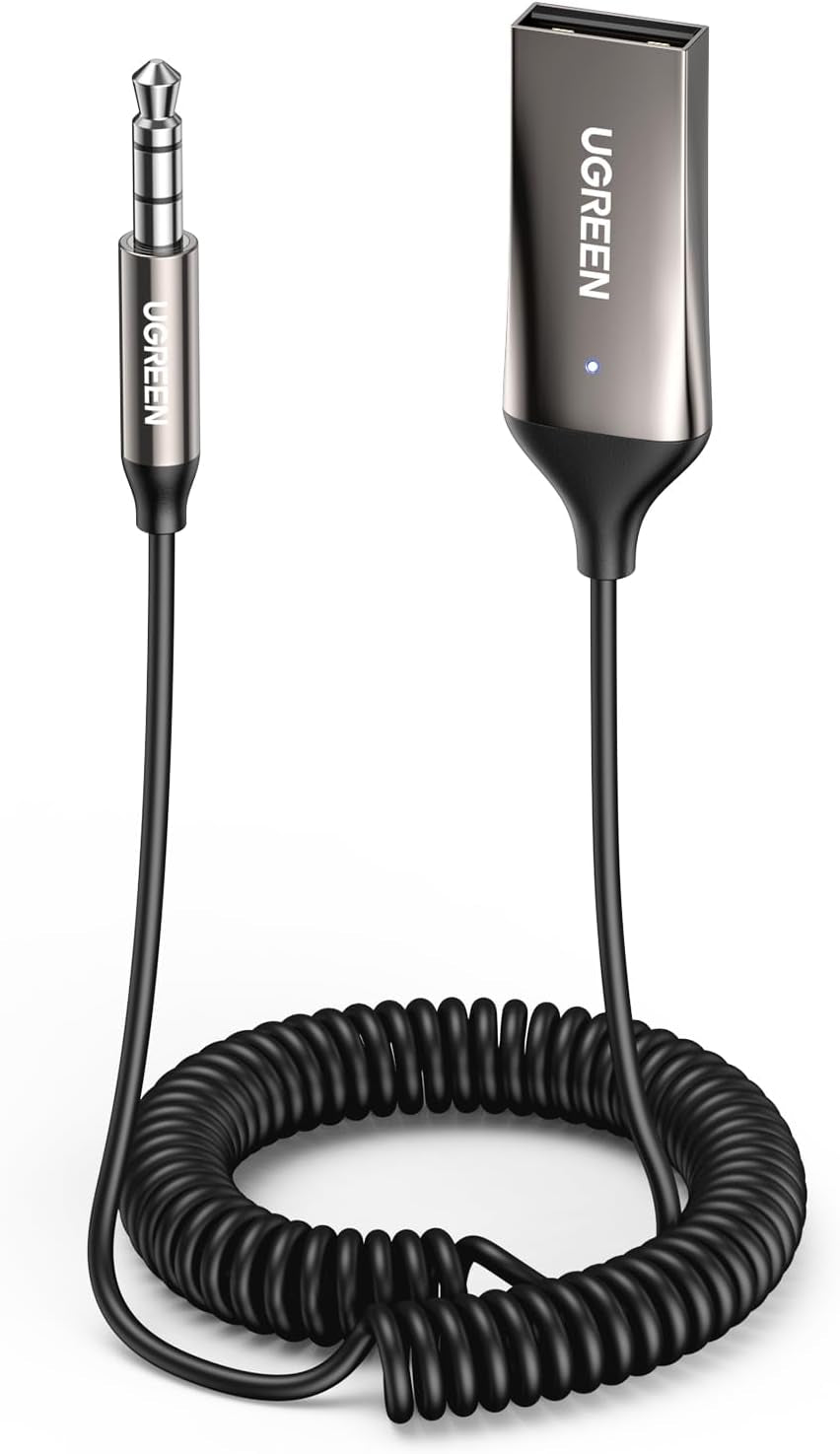 UGREEN Receptor Bluetooth 6.0 Jack AUX Adaptador USB Bluetooth Coche Gris | Aux Auxiliar Conector Audio Coche Manos Libres Para Estéreo Domestico Altavoz Auriculares
