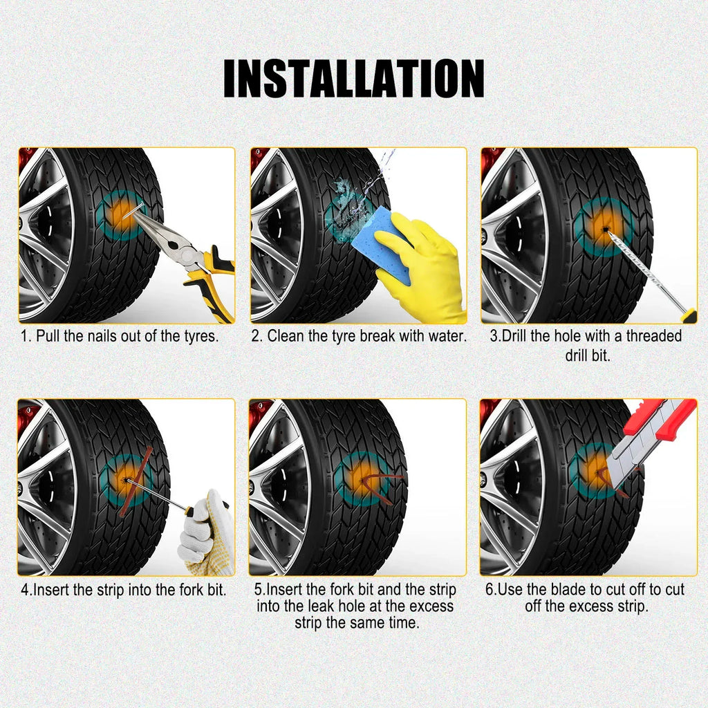 Kit De Reparación De Pinchazos Para Coche Y Moto — Mechas Y Herramientas De Emergencia Para Neumáticos Tubeless