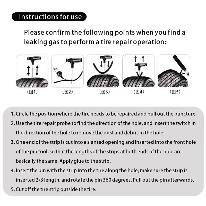 Kit De Reparación De Pinchazos Para Coche Y Moto — Mechas Y Herramientas De Emergencia Para Neumáticos Tubeless