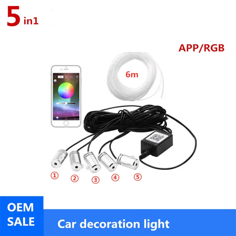 Universal 10 in 1 RGB LED 8M Car Interior Ambient Decor Fiber Optical Strip Light by App Control Car Decorative Atmosphere Lamps