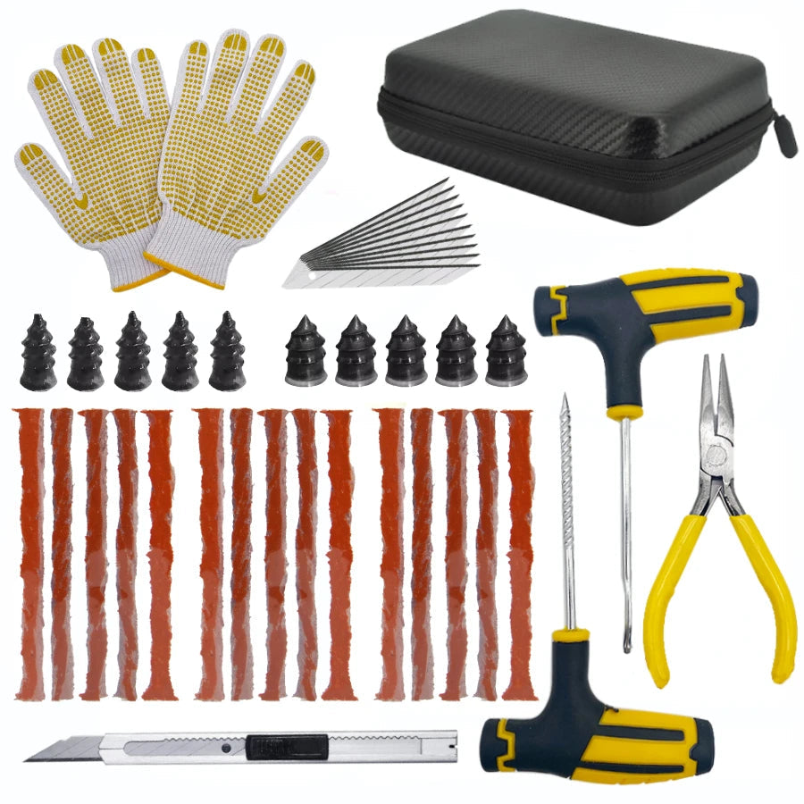 Kit de reparacion de pinchazos con mechas y herramientas