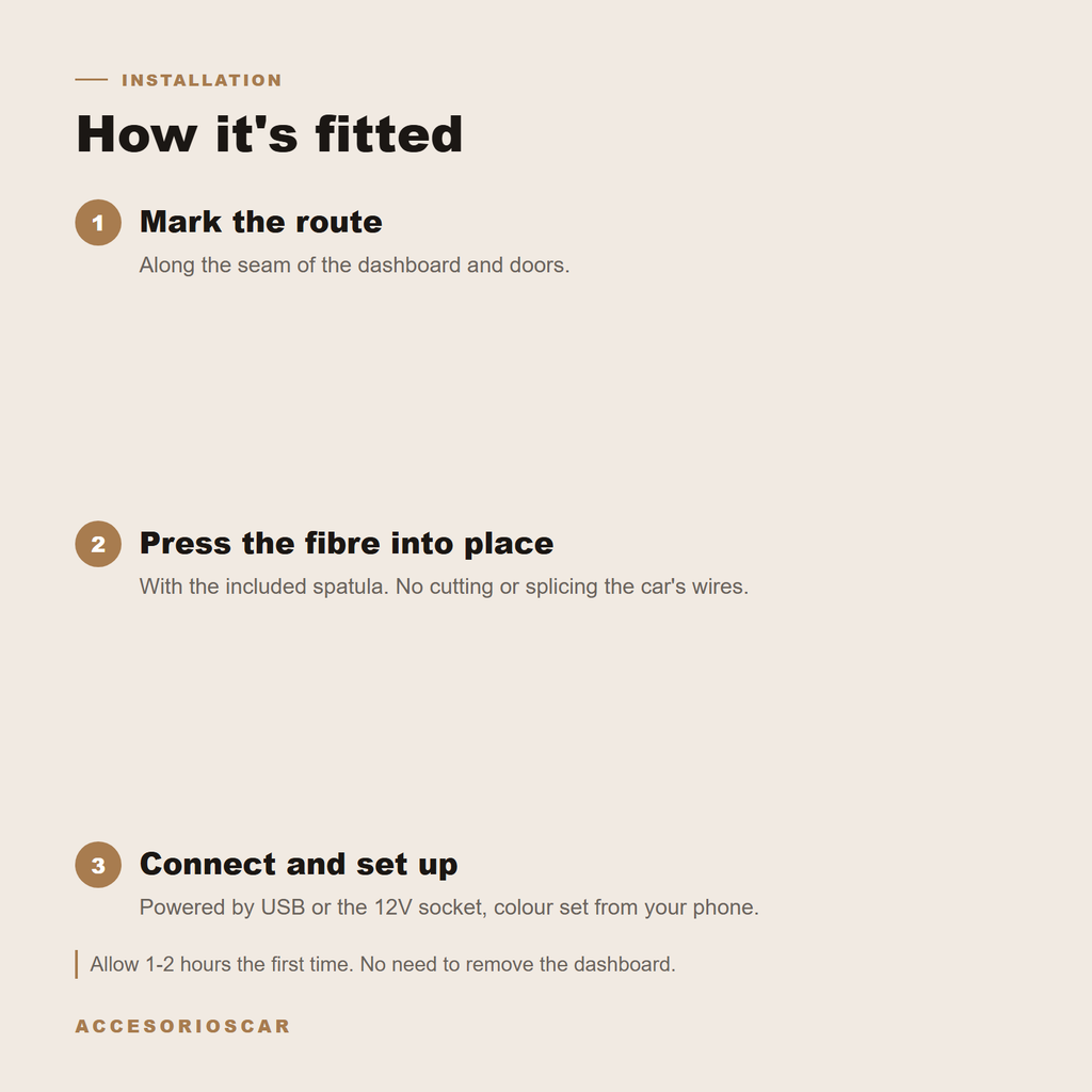 How the ambient lighting kit is fitted in 3 steps, no cutting wires