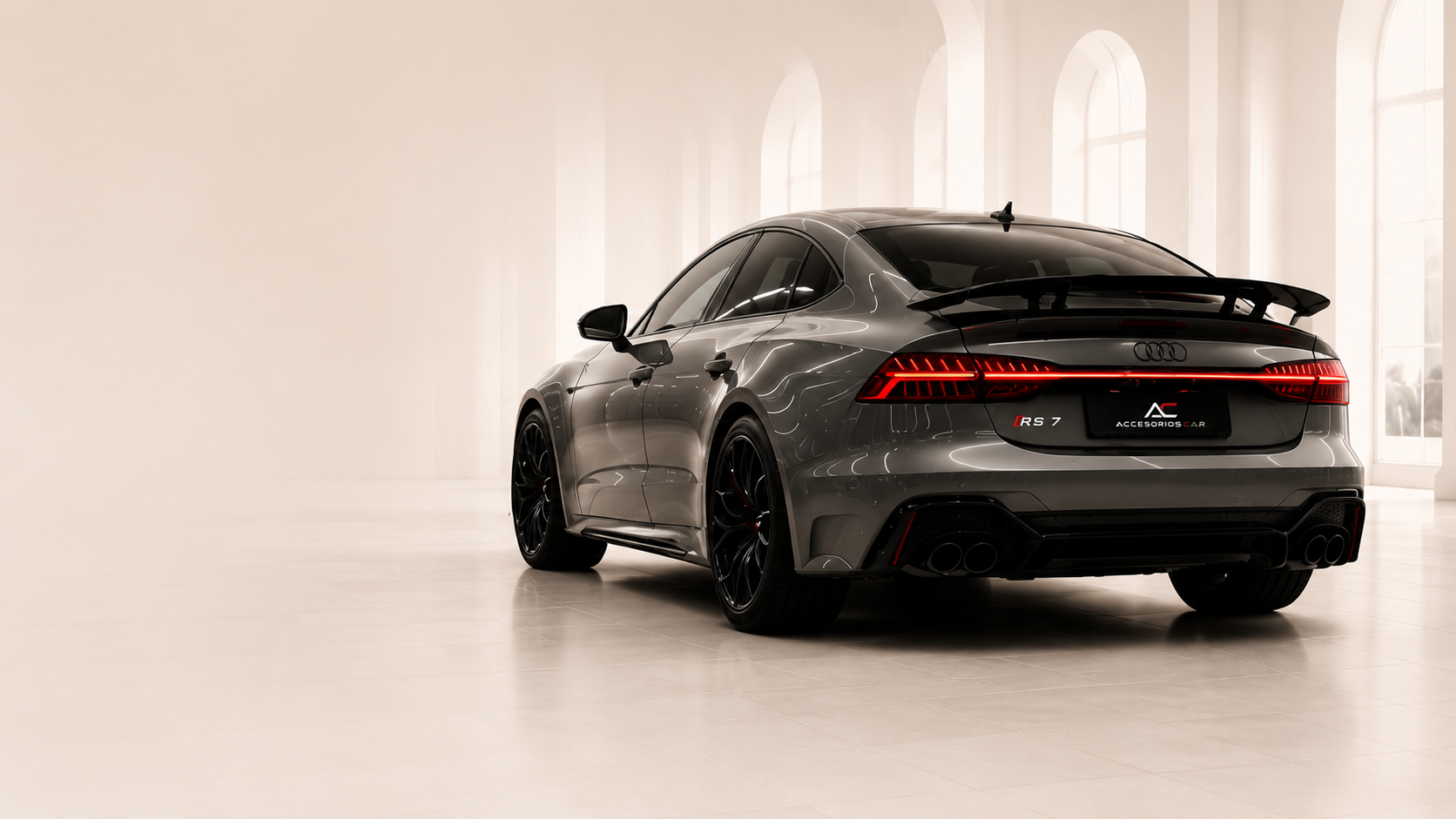 Audi RS7 in a bright showroom — AccesoriosCar premium accessories