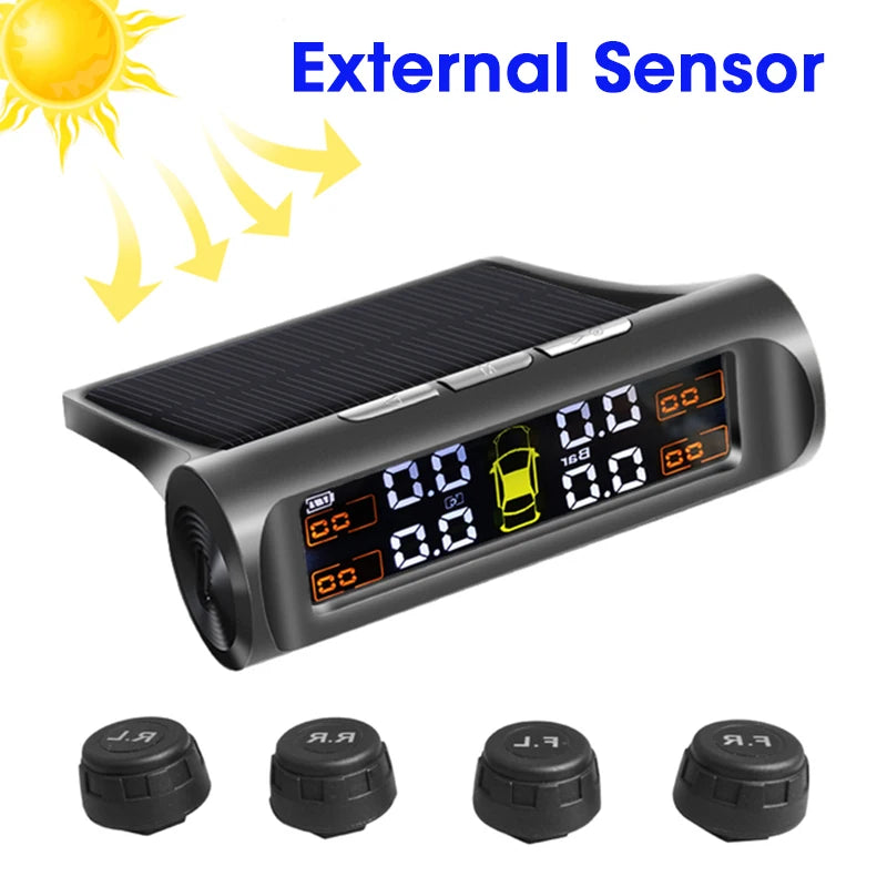 Sensor De Presión De Neumáticos TPMS Solar — Monitor Inalámbrico En Tiempo Real Con Alarma Y Pantalla LCD