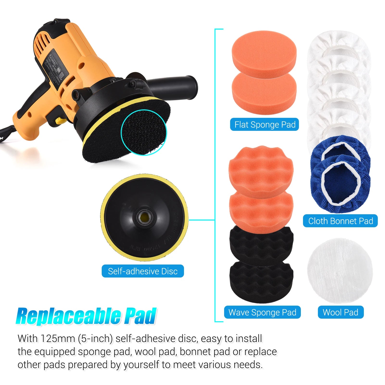 Electric Polisher 5 Inch Car Polishing Kit 700W Variable Speed Automotive Polisher Waxing Machine Auto Parts Power Tools