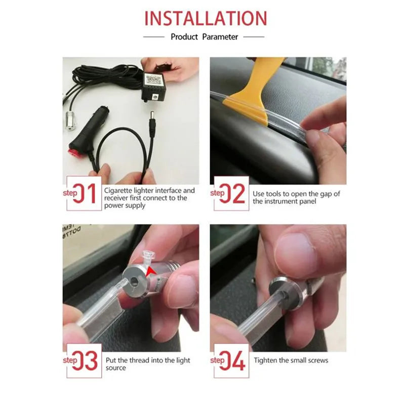 Universal 10 in 1 RGB LED 8M Car Interior Ambient Decor Fiber Optical Strip Light by App Control Car Decorative Atmosphere Lamps