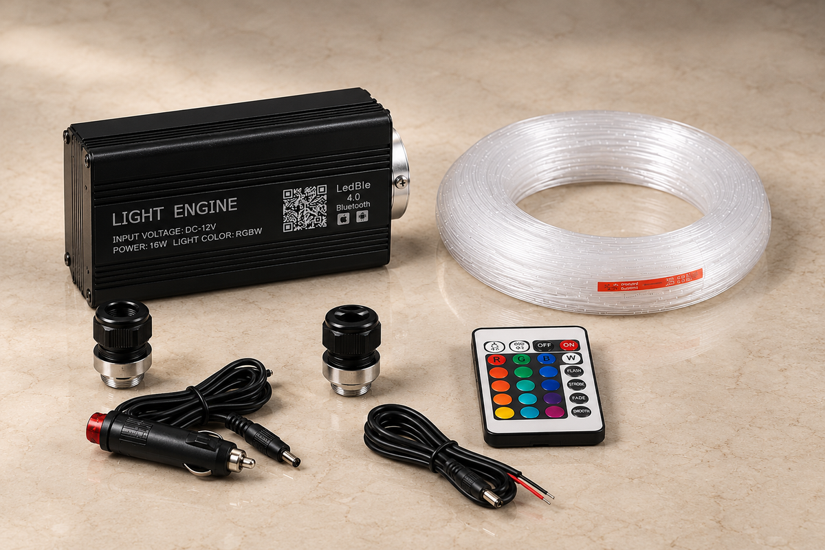 Kit de cielo estrellado de fibra óptica RGBW con motor de luz, mando y cables