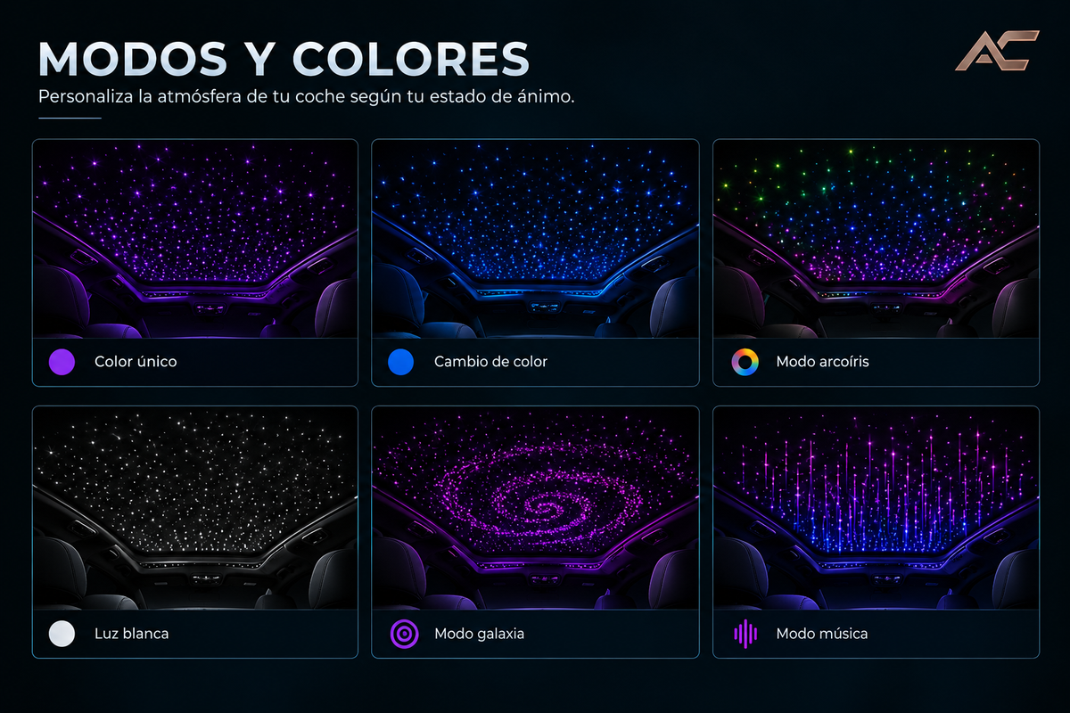 Modos y colores del cielo estrellado para coche