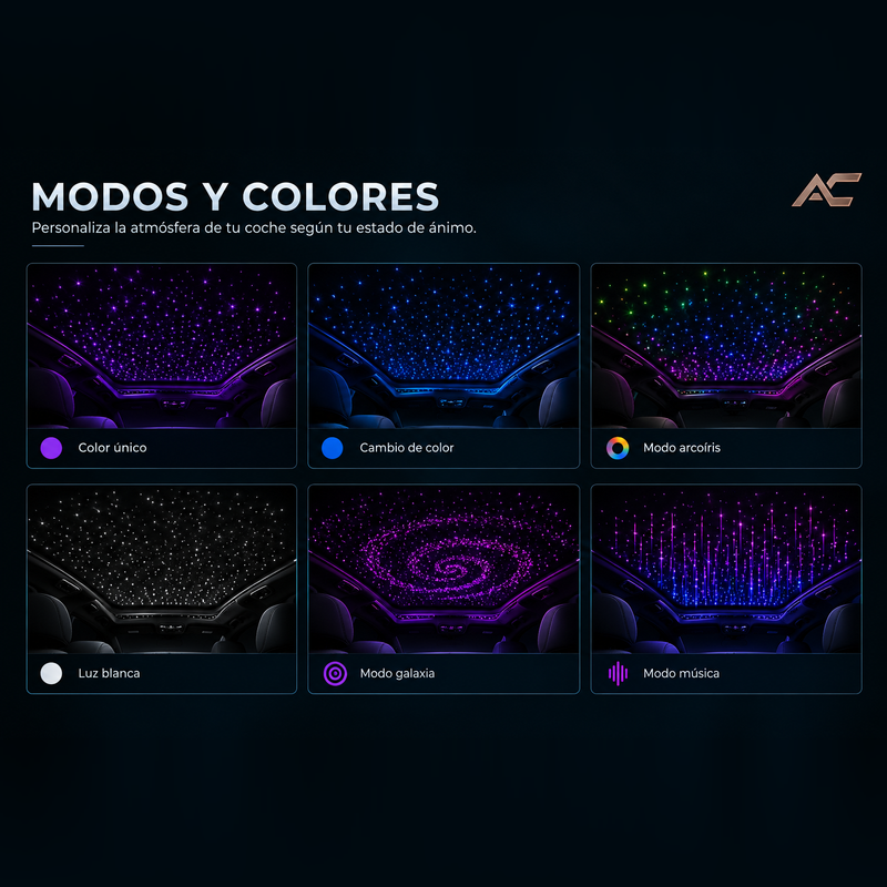 Modos y colores del cielo estrellado para coche