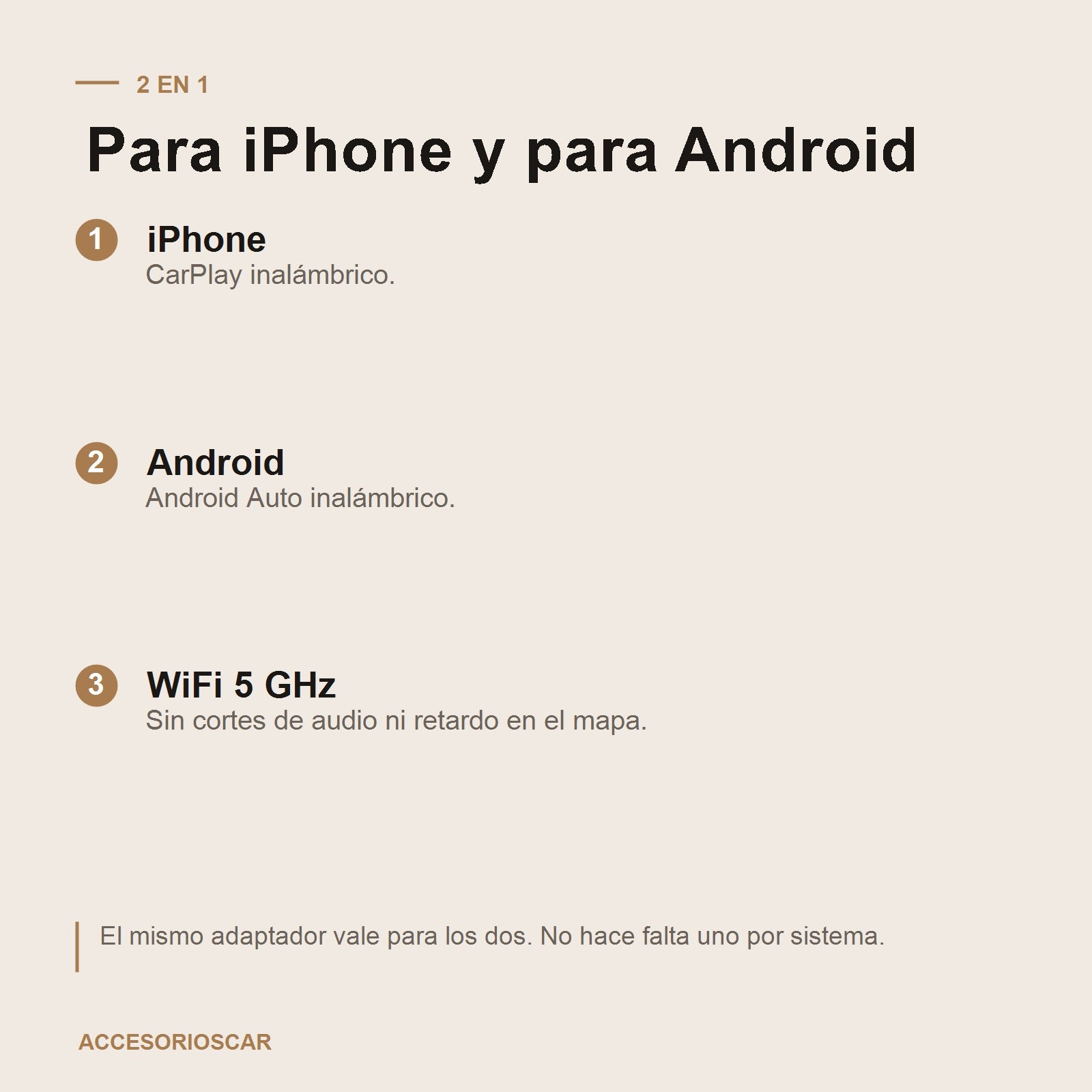 Para iPhone con CarPlay y para Android con Android Auto, WiFi 5 GHz