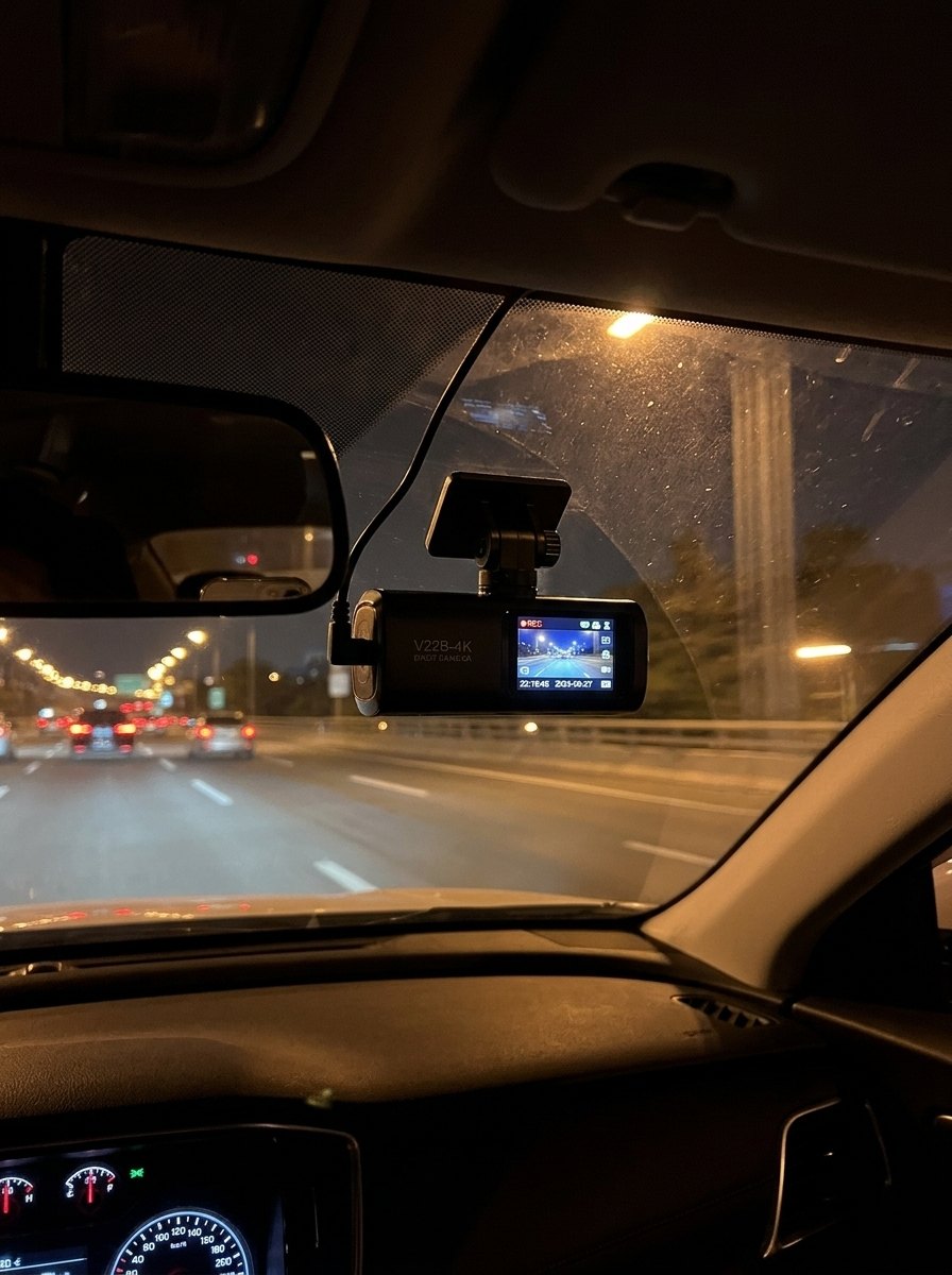 Dashcam grabando de noche
