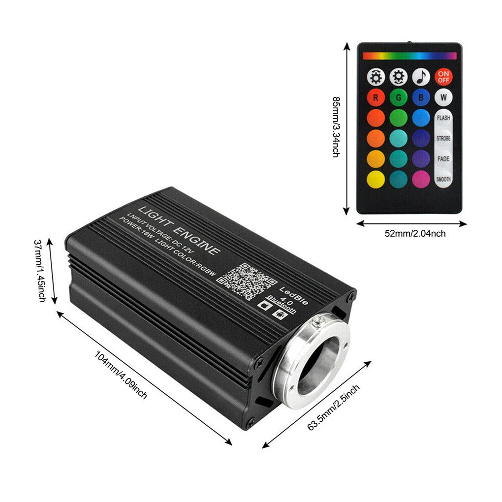 Medidas del generador LED de 16W y del mando a distancia de 24 teclas