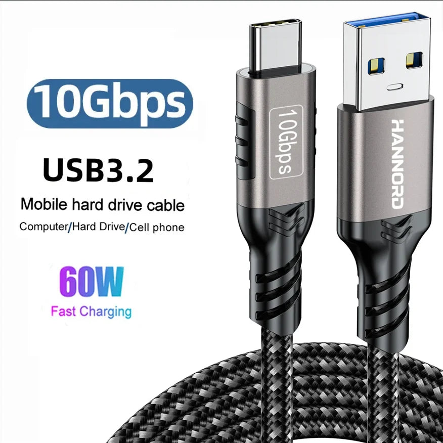 USB3.2 10Gbps USB a to USB C 3.2 Gen2 Type-C Cable Data Transfer 3A 60W QC 3.0 Fast Charging for Iphone Macbook SSD