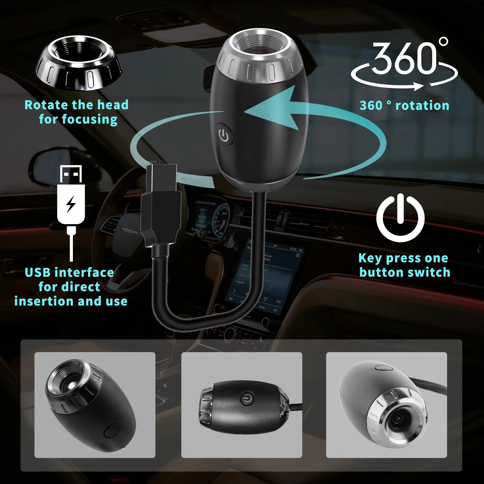 Proyector enchufado al USB del coche, con cuello flexible y giro de 360 grados