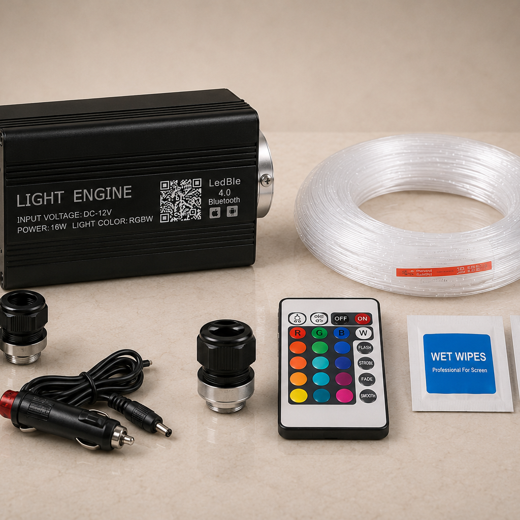 Kit de cielo estrellado de fibra óptica RGBW con mando sobre mármol claro