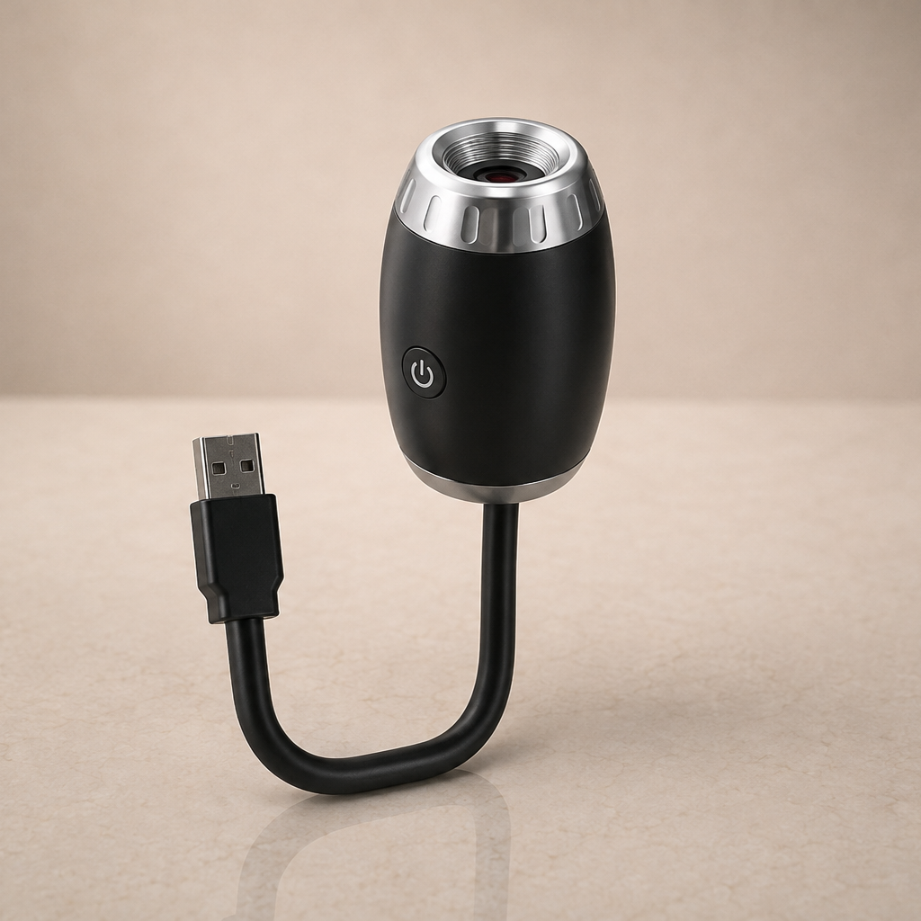 Proyector galaxia USB para el techo del coche sobre mármol claro