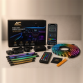 Kit completo de luces de ambiente RGB Accesorioscar: caja, centralitas, tiras de fibra, mando, app y herramienta de montaje