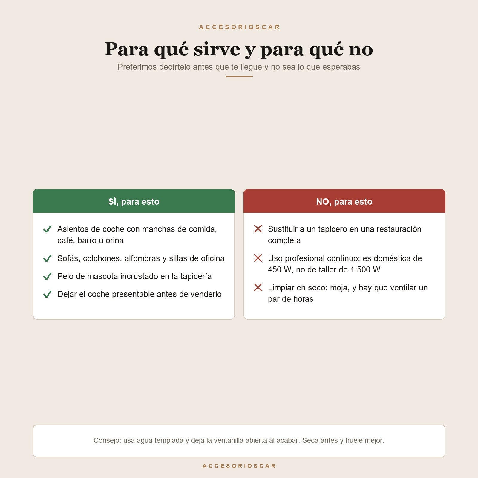 Para qué sirve y para qué no: limpia tapicerías, sofás y colchones, pero no sustituye a un tapicero