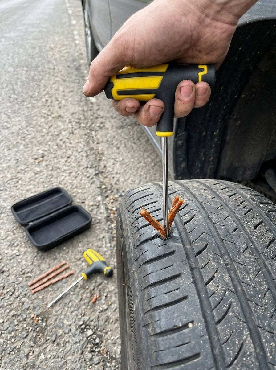 Reparando un pinchazo con el kit tubeless en la carretera