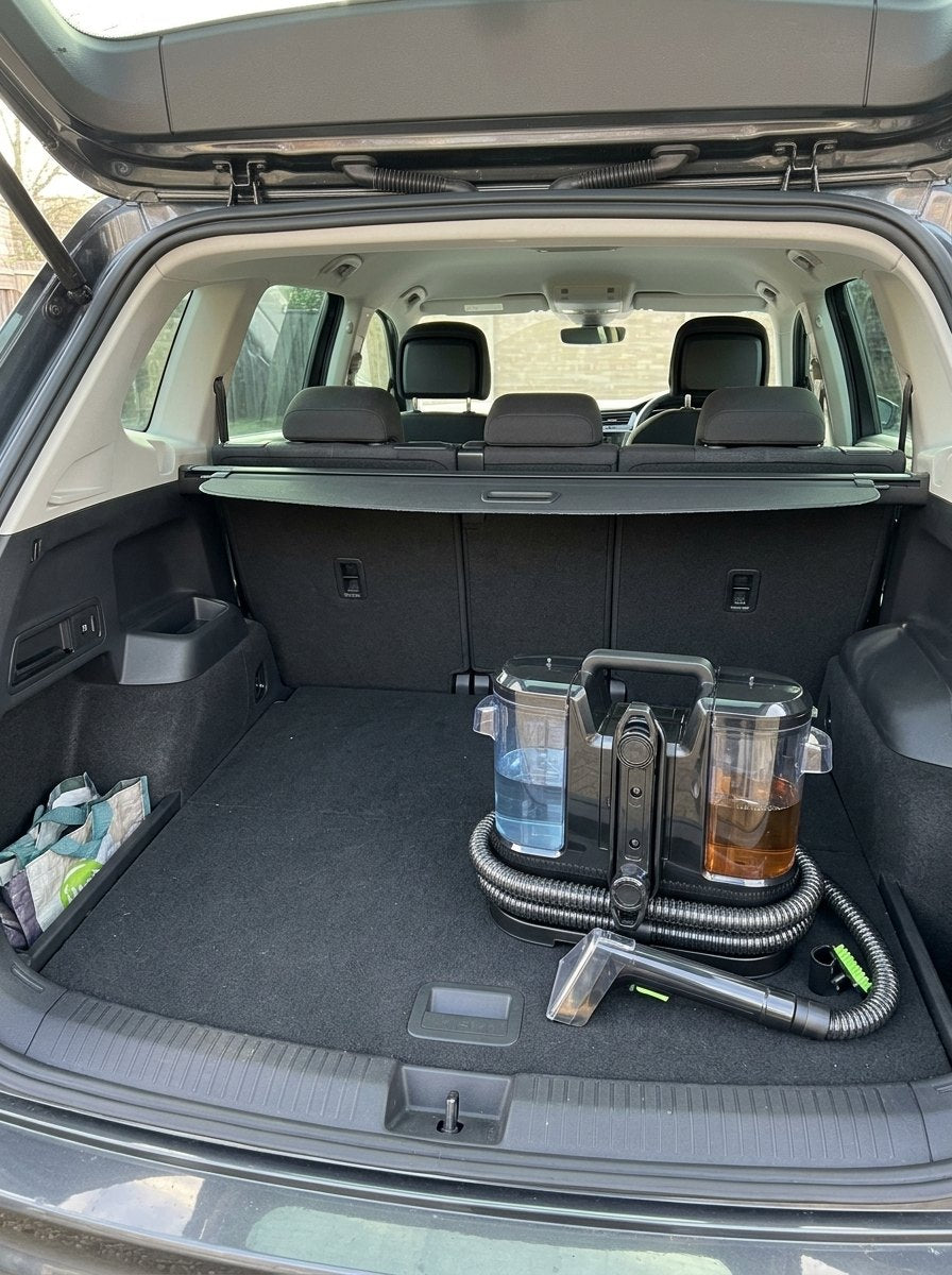 Limpiatapicerías en el maletero del coche
