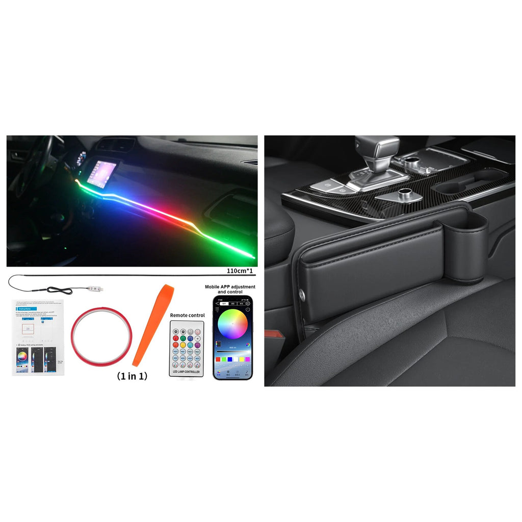 PACK Interior Pro: tiras LED RGB de ambiente y organizador de asiento con posavasos