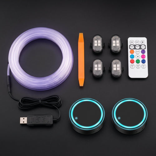 Pack Noche Express: luz de ambiente USB, 4 luces de pies y 2 posavasos LED