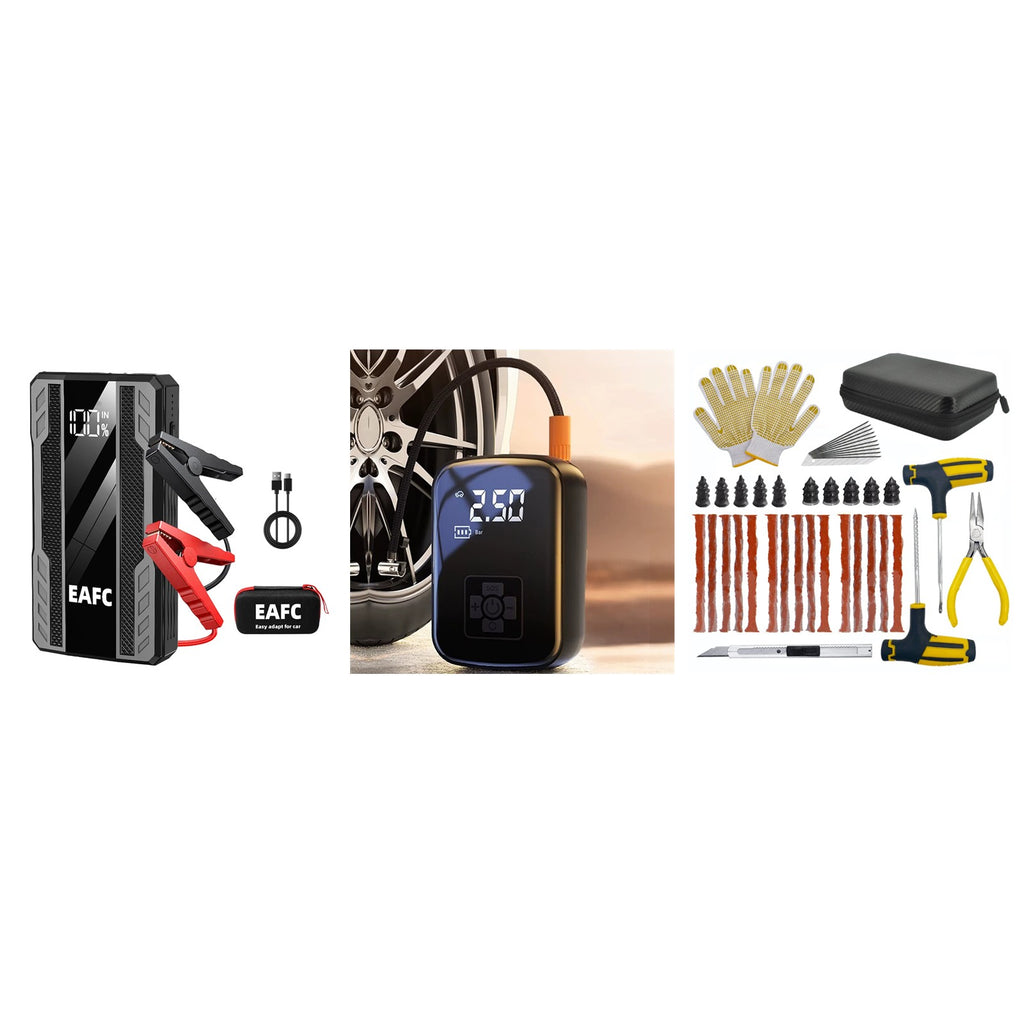 PACK Viaje Seguro: arrancador 12V, inflador 150 PSI y kit antipinchazos