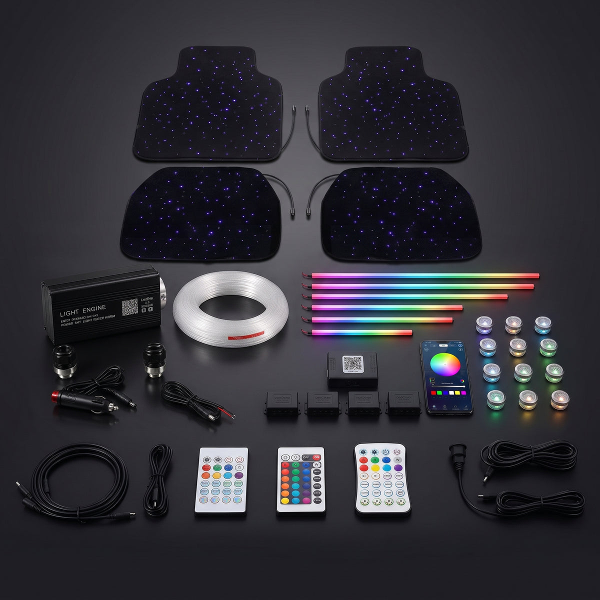 Pack Noche Estrellada: cielo estrellado, alfombrillas y luces de 18 zonas