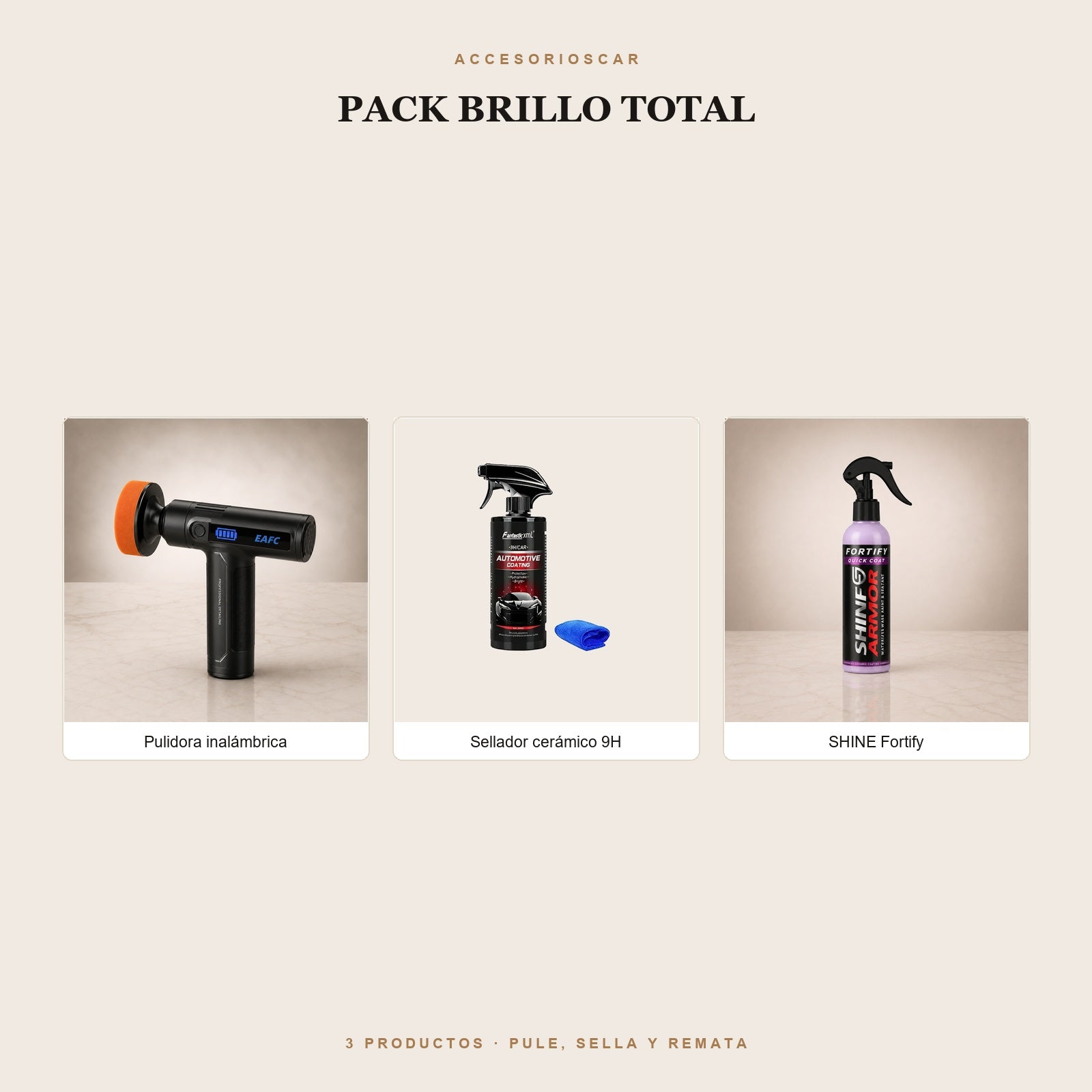 Pack Brillo Total: pulidora inalámbrica, sellador cerámico 9H y SHINE Fortify