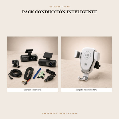 Pack Conducción Inteligente: dashcam 4K con GPS y cargador inalámbrico de 15 W