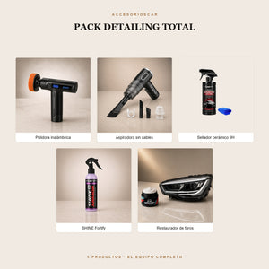 Pack Detailing Total: pulidora, aspiradora sin cables, sellador cerámico 9H, SHINE Fortify y restaurador de faros