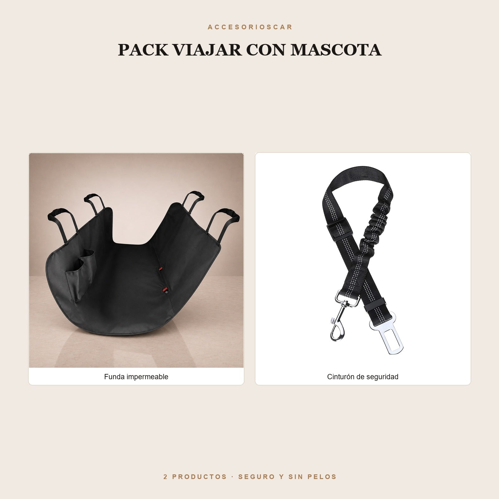 Pack Viajar con Mascota: funda impermeable de asiento y cinturón de seguridad para perro