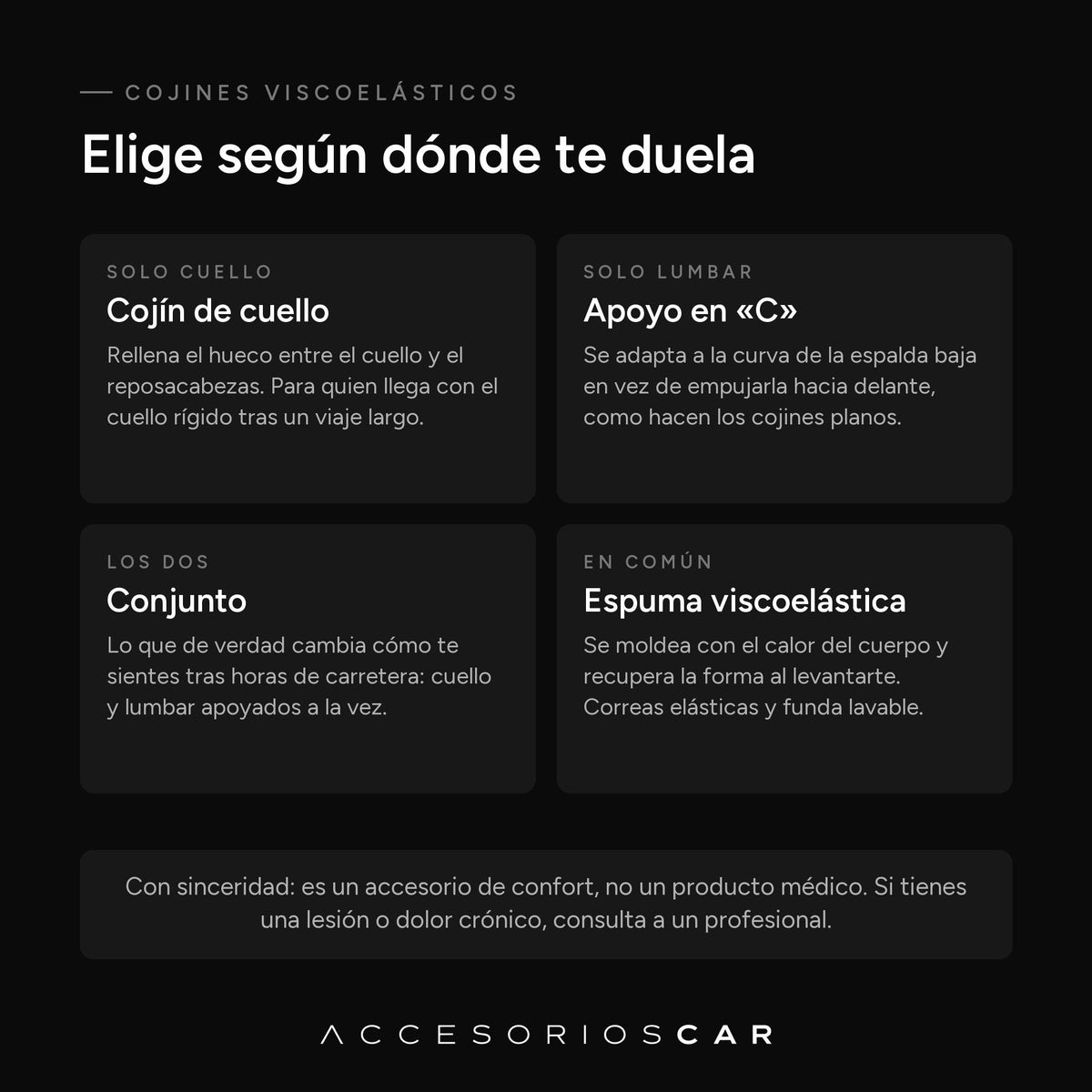 Cojín de cuello, lumbar o conjunto: cuál elegir
